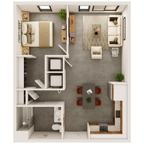 Floor plan for 1 bed, 1 bath, 708 sqft